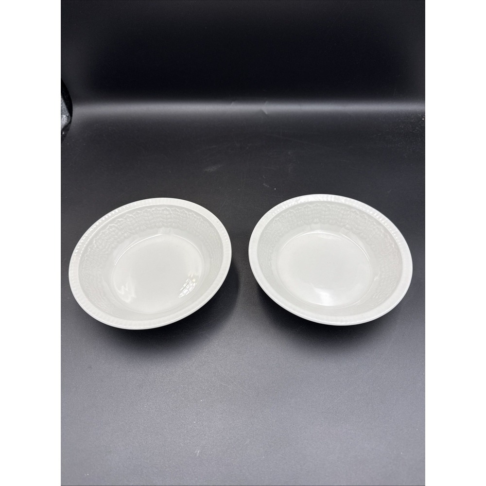 (2) pontesa ironstone spain Cereal Bowl White Leaf Pattern 6 3/8"